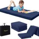 MeMoreCool Foldable Floor Mattress for Kids, Trifold Nap Mat for Toddlers, Portable Daycare Sleeping Futon or Floor Bed, Navy, 57x22 Inch