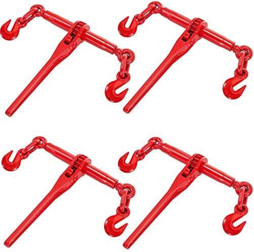 VEVOR Chain Binder, 3/8" – 1/2" Ratchet Load Binders 9,215 LBS Secure Working Load, G70 Hooks and Adjustable Length, for Grade 70-80 Chains, Tie Down, Hauling, Towing, 4-Pack