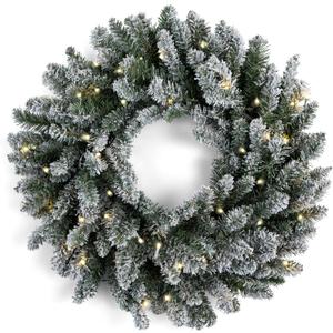 Papyrus 24" Pre-Lit Frosted Blue Spruce Artificial Wreath, Warm White Light, Battery Powered, Indoor/Outdoor