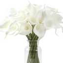 SITUMEIZI 24 PCS White Fake Flowers Artificial Calla Lily Silk Flowers Real Touch for Mother's Day Easter Home Kitchen Decor Wedding Bouquet Office Spring Decoration(Pure White)