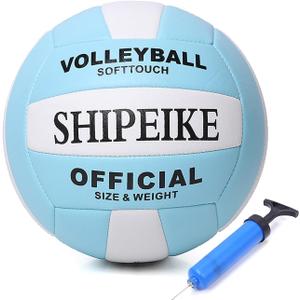 ABAJI Volleyball Official Ball Thicker PU Waterproof Anti-Explosion 15+ Years Kids Girls Boys Indoor Training Game Outdoor Sand Beach Pool Play Pump Needle (Light Blue)