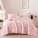Pink Girls Queen Comforter Set 3 Pieces Faux Fur Fluffy Bedding Set Warm Plush Furry Teen Girl Bedding (Blush Pink, Queen)
