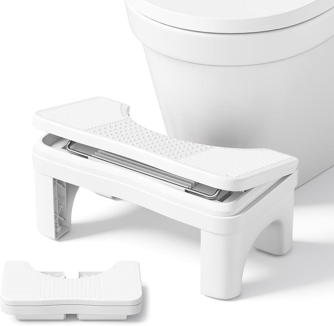 Folable Squatting Potty Stool for Adults, 7" Height Adjustable Toilet Poop Stool Squat Adult, Portable Bathroom Step for Travel, Improve Squatting Posture, Non-Slip, White (1 Pack)