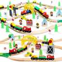 TOY Life Wooden Train Set 60pcs with Magnetic Crane, Wooden Train Tracks Toys for Toddlers Boys Girls 3 4 5, 3 Year Old Boy Gift, Wood Toys Toddler Train for Kids 4-8 - Fits Thomas Brio Chuggington