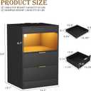 Yusong Night Stand with Gun Drawer & Invisible Lock, Bedside Table, LED Nightstand with Charging Station, Modern Night Stand, Wood Sofa Couch End Side Table with 2 Pull-Out Shelf (Black 002), 13.8"d X 15.8"w X 23.6"h