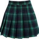 Women's High Waist A-Line Pleated Mini Skirt Short Tennis Skirt (Green, XL)