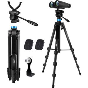 68 inch Binocular or Spotting Scope and Shooting Tripod Hunting Rest V Yoke Stand, with Binoculars Adapter and Removable 360 Rotate Fluid Head, Compatible with Binoculars/Spotting Scope/Shooting/DSLR