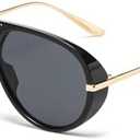 LJCZKA Oversized Pilot Sunglasses for Women Men Trendy Large Double Bridge Shield Sun Glasses Fashion 70s Big Shades