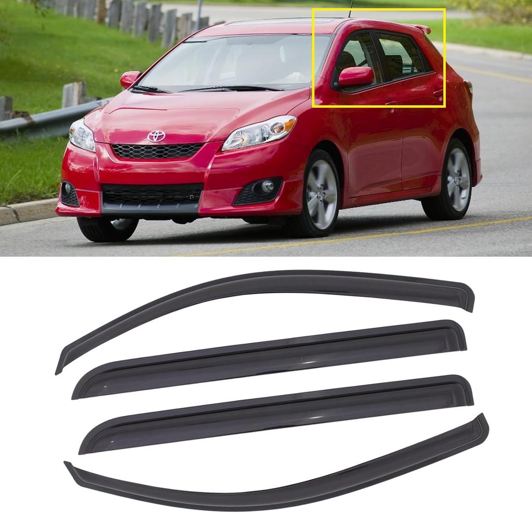 Window Visor for 2009-2013 Toyota Matrix & 2009-2010 Pontiac Vibe, Out-Channel Rain Guards Shields Vent Deflector Shade Wind Dark Smoke, Tape-On Outside-Mount, 4PCS