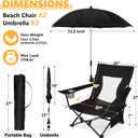 Joyfair Beach Camping Chair with Umbrellas, 2 Pack Outdoor Folding Low Camp Chairs for Adults, Heavy Duty Portable Chair with Umbrella for Outside Fishing, Lawn, Sport, Cup Holder & Carry Bag (Black)