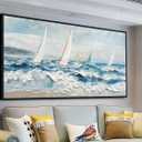 Enartly 3D Textured Waves Sailboat Framed Wall Art, Ocean Coastal Beach Canvas Painting Nautical Artwork for Living Room Bedroom Dining Room Home Office Wall Decor, 40"x20"