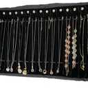 Portable Jewelry Roll Untangled Secure Necklace Travel Storage Bag Displays Holder 16 Chain (black PU and velvet)