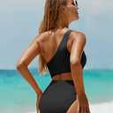 Women's One Piece Swimsuit- One Shoulder Bathing Suit Cutout Tummy Control Swimwear (Black, M)