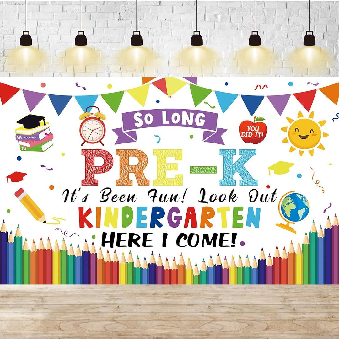 Large Pre K Graduation Banner, Preschool Grad Banner Backdrop, Pre-K Graduation Party Decorations for Indoor, Outdoor, Kindergarten Graduate Celebrations Supplies