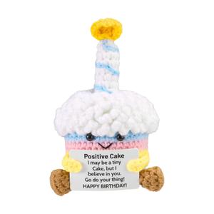 Lyreh Positive Cake Plush, Emotional Doll Support Birthday Cake Crochet with Encouragement Card for Positive Gift Birthday Graduation Gift Home Office Decoration