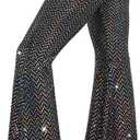 Womens Sequin Flare Pant Sparkly High Waisted Leg Bell Bottom Glitter Trousers Night Out Clubwear-X-Large