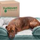 Furhaven Memory Foam Dog Bed for Large/Medium Dogs w/ Removable Bolsters & Washable Cover, For Dogs Up to 55 lbs - Plush & Velvet Waves Perfect Comfort Sofa - Celadon Green, Large (36.0"L x 27.0"W x 7.5"Th)