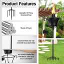6 Pack Outdoor Garden Torch, 15 oz Outdoor Citronella Torches, 58 Inch 5-Prong Grounded Stake Torches, Metal Torches with Fiberglass Wick for Yard, Patio, Deck, Garden, Party, Landscape