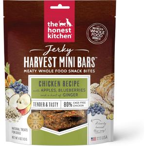 The Honest Kitchen Human Grade Dog Treats Jerky Harvest Mini Bars: Chicken Recipe With Apples & Blueberries, 4 oz Bag (1 Count (Pack of 1))