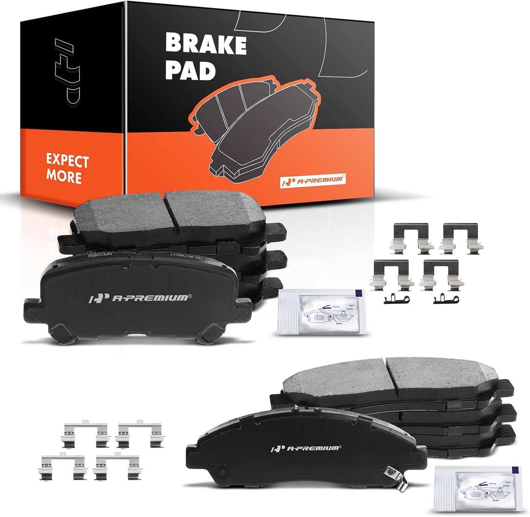 A-Premium Front and Rear Ceramic Disc Brake Pads Set Compatible with Select Honda and Acura Models - Pilot 2009-2015, MDX 2007-2013, ZDX 2010-2013, with Hardware, 8 Pcs