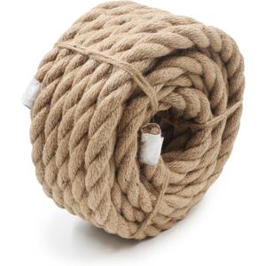 Natural Jute Rope 3/4 Inch x 50 FT (20mm)  Thick Twisted Jute Rope for Porch Swing, Railing, Landscaping & Rustic Home Dcor