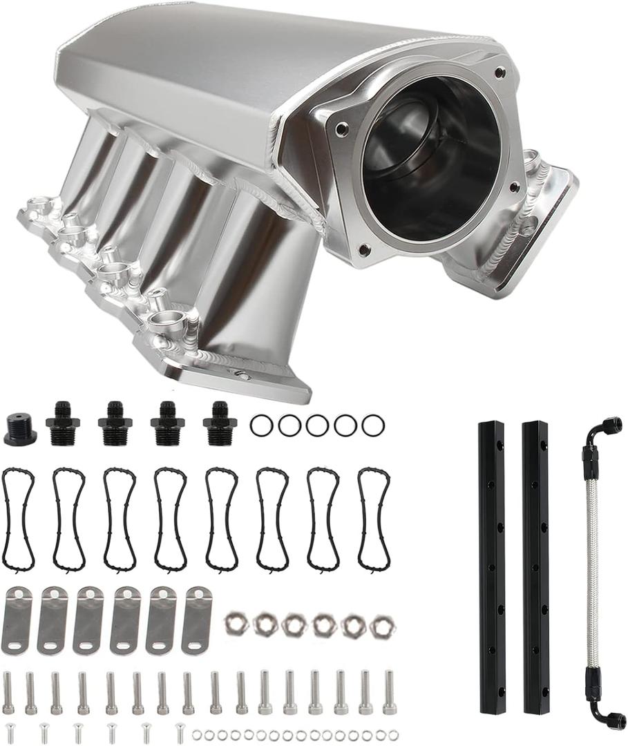 Intake Manifold for LS Cathedral Port Cylinder Heads Compatible with LS1 LS2 LS6 LSX HTRACING (Silver)
