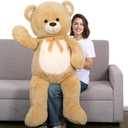 Tezituor 4.3 Feet Giant Teddy Bear, Large Stuffed Animals 52 inches with White Belly, Hug Big Plush Valentines Gift for Girlfriend Kids, Light Brown