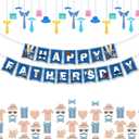 9 x Happy Fathers Day Banner, Father's Day Banners, Blue Happy Daddy Day Sign Bunting Banner Garland for Fathers Day Home, Office, Fireplace, Wall Decor and Party Decorations Supplies Favors Props