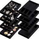 Elsjoy 8 Pack 4 Styles Black Velvet Jewelry Trays, 8" x 5" Jewelry Organizer Tray Stackable Jewelry Storage Tray for Drawer, Rings, Earrings, Necklace
