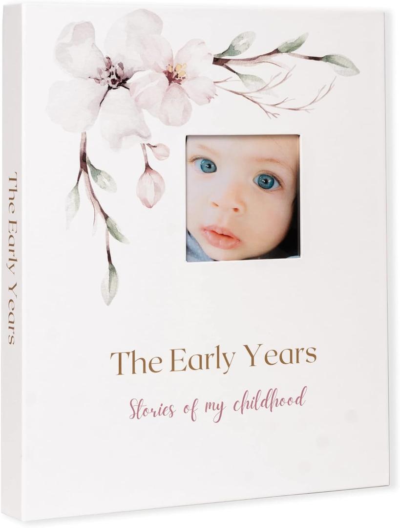 Modern Neutral Keepsake Memory Book - Journal Scrapbook for Baby Girl or Boy - Photo Album, Milestones Stickers, Clean Touch Ink Pad, Keepsake Envelope - Everlasting Memories up to Age 5