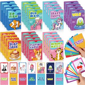 Zubebe 6 Pack Kids Card Games Gifts Bulk Classic Playing Card Game Set for Kids Includes Go Fish, Old Maid, Crazy Eights, Memory Match, Slap Jack, Playing Toy for Party Favors (Classic)