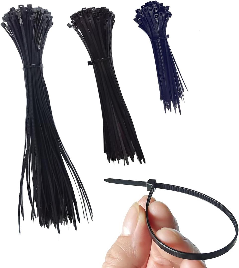 3 x Cable Zip Ties,300 Pack Black Assorted Sizes 4+8+12 Inch,Multi-Purpose Self-locking Nylon Cable ties,Plastic Wire Ties for Home,Garden,Plants, Fence, Holiday Lights,Workshop