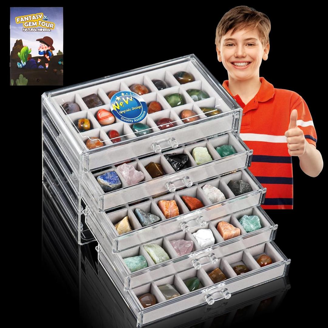 Rock Collection Display Case - Display Shelf for Collectibles - Rock Collections Box for Kids - Rock Collection Storage - Rock Collections Box for Kids 90 Grids