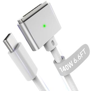 Magnetic 3 Cable USB-C 6.6FT Compatible with M5/M4/M3/M2 MacBook Air Pro Charger, 140W Safe 3 Cable for MacBook Air (13"/15" 2026/2025/2024/2023/2022), Pro (16"/14" 2026/2025/2024/2023/2021), White