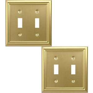 OKAWYC Double Toggle Light Switch Cover Adler Metal Wall Plate, 2-Pack Brushed Brass 2 Gang, for Light Switch Cover Decorative Wallplate, Durable
