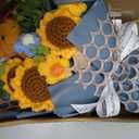 Graduation Gifts Crochet Flowers Bouquet, Handmade Sunflower Rose Bear Graduations Flower Bouquet for Birthday, Teacher Appreciation Gifts, Christmas, Home Dcor (Include Card) Blue