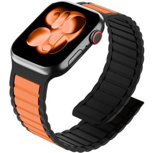 Silicone Magnetic Band Compatible with Apple Watch for 38mm 40mm 41mm 42mm 44mm 45mm 46mm 49mm, Sport Strap Soft Replacement Wristband for iWatch Ultra 3 2 1 Series 11 10 9 SE 8 7 6 5 4 (Orange/Black)