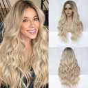 Blonde Wig for Women Long Wavy Blonde Wig Middle Part 26 Inch Wigs Heat Resistant Synthetic Wig for Daily Use