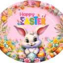 3 x Fancy Land Easter Oval Paper Plates Bunny Disposable Plate Spring Party Serving Platters for Easter Holiday Tableware Dinnerware Decor Supplies 24Pcs