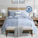 Madison Park Quilt Set Metelasse Reversible Coverlet Set Size, Soft Summer Quilt, All Season Lightweight Botannical Bedding King Shams, Harmony, King/Cal King, Blue 3 Piece
