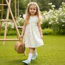 Little Bitty Girls Floral Dress Boho Ruffle Sleeveless Dresses Pleated Casual Swing Beach Sundress for Kids 2-7 Years (3-4T)