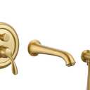DASAN Antique Wall Mount Tub Filler Faucet with Hand Held Shower, Brushed Gold Brass Bathtub Faucet with Sprayer Wall Mounted Roman Bath Tub Faucet Set with High Flow Rough in Valve, AT201TF-BTG