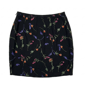High-Waisted A-line Mini Skirt with Multi-Color Floral Embroidery, 13W" X 17L" 