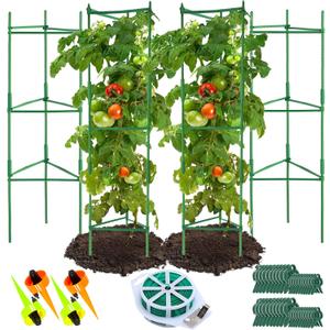 Megidok Tomato Cages - Garden Plant Stakes Support (4 Pack 49"/3 Pack 67") with 164ft Plant Ties&40Pcs Plant Clips&4 Watering Drip Devices for Climbing Plants Vegetable Megidok Tomato Cages - Garden Plant Stakes Support (4 Pack 49"/3 Pack 67") with 164ft Plant Ties&40Pcs Plant Clips&4 Watering Drip Devices for Climbing Plants Vegetable