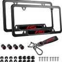 2PCS Black RS License Plate Frames Aluminum Alloy Car License Plate Holders Weather Proof License Plate Cover with Tire Valve Caps and Keychain Compatible with Camaro Malibu Cruze(RS-red)