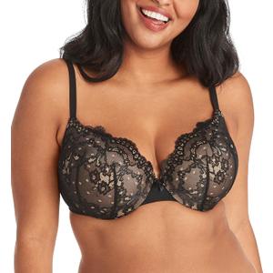 Maidenform Underwire, Love The Lift Smoothing Lace Demi, Push-up Bra for Women (40B, Black/Body Beige Lace)