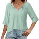Furnex Women's Casual Ruffle Sleeve Tops V Neck Knit Shirts 2025 Spring Trendy Blouses (Green, XXL)