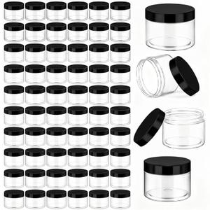 Patelai 60 Pcs Plastic Container Jars with Lids Round Clear Travel Cosmetic Container Jars for Toiletries, Lotion, Cream, Ointments, Makeup, Rhinestone, Samples, Kitchen Storage(Black,8 oz)