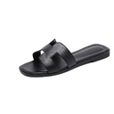 Women's Flat Slide Sandals Flat Sandals Band Sandals Black Leopard Metallic Sandals, Size 9