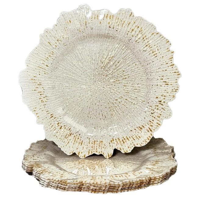 White Charger Plates,13 Inch Reef Plastic Chargers for Dinner Plate, 6 Pack